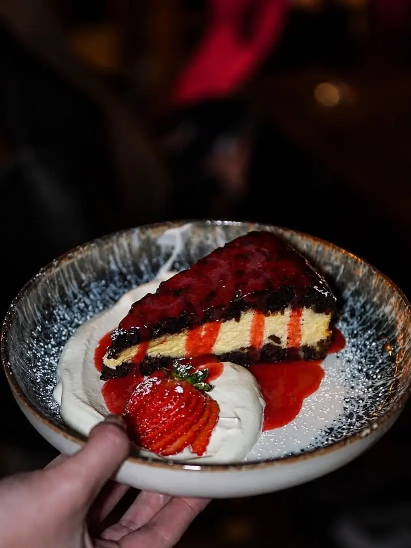 Chocolate cheesecake dessert at O.S Smoke London