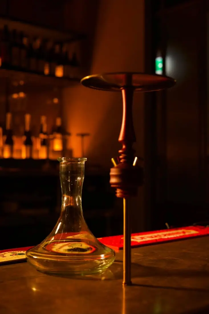 Glass shisha stem and base at O.S Smoke bar