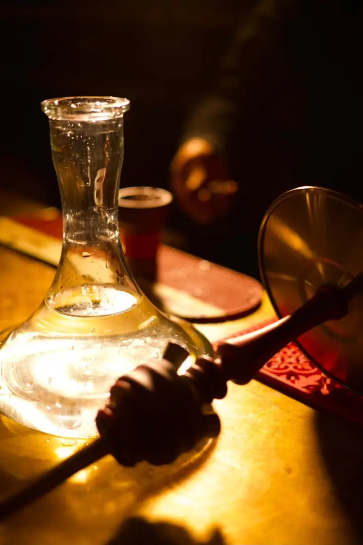 Illuminated glass shisha in the London lounge