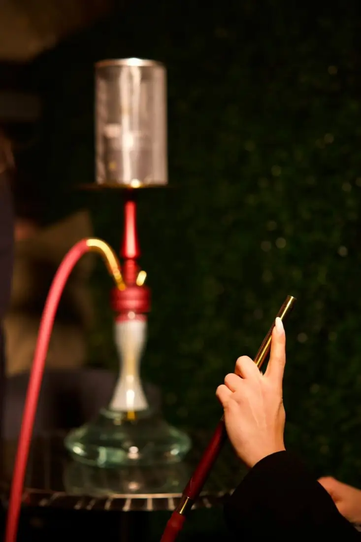Red shisha with gold mouthpiece at O.S Smoke London