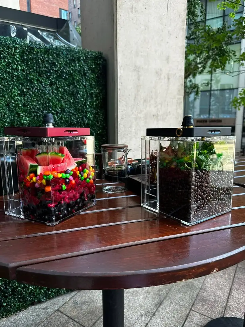 Square shishas with fruit, coffee and mint bases at O.S Smoke London